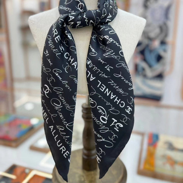 CC Square Scarf 90 CM In Black With White Text Silk  288695