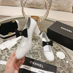 CC High Mary Janes 55mm White With Black Bow Glossy Calfskin 943288