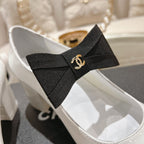 CC High Mary Janes 55mm White With Black Bow Glossy Calfskin 943288