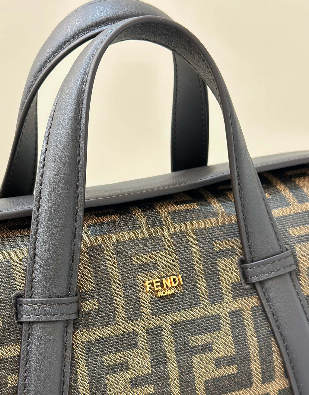 FENDI 27 BAG IN BROWN MIX BLACK JACQUARD FABRIC WITH CALFSKIN