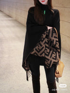 FF 170 CM SCARF IN CAMEL BROWN MIX BLACK CASHMERE AND WOOL