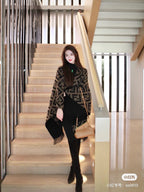 FF 170 CM SCARF IN CAMEL BROWN MIX BLACK CASHMERE AND WOOL