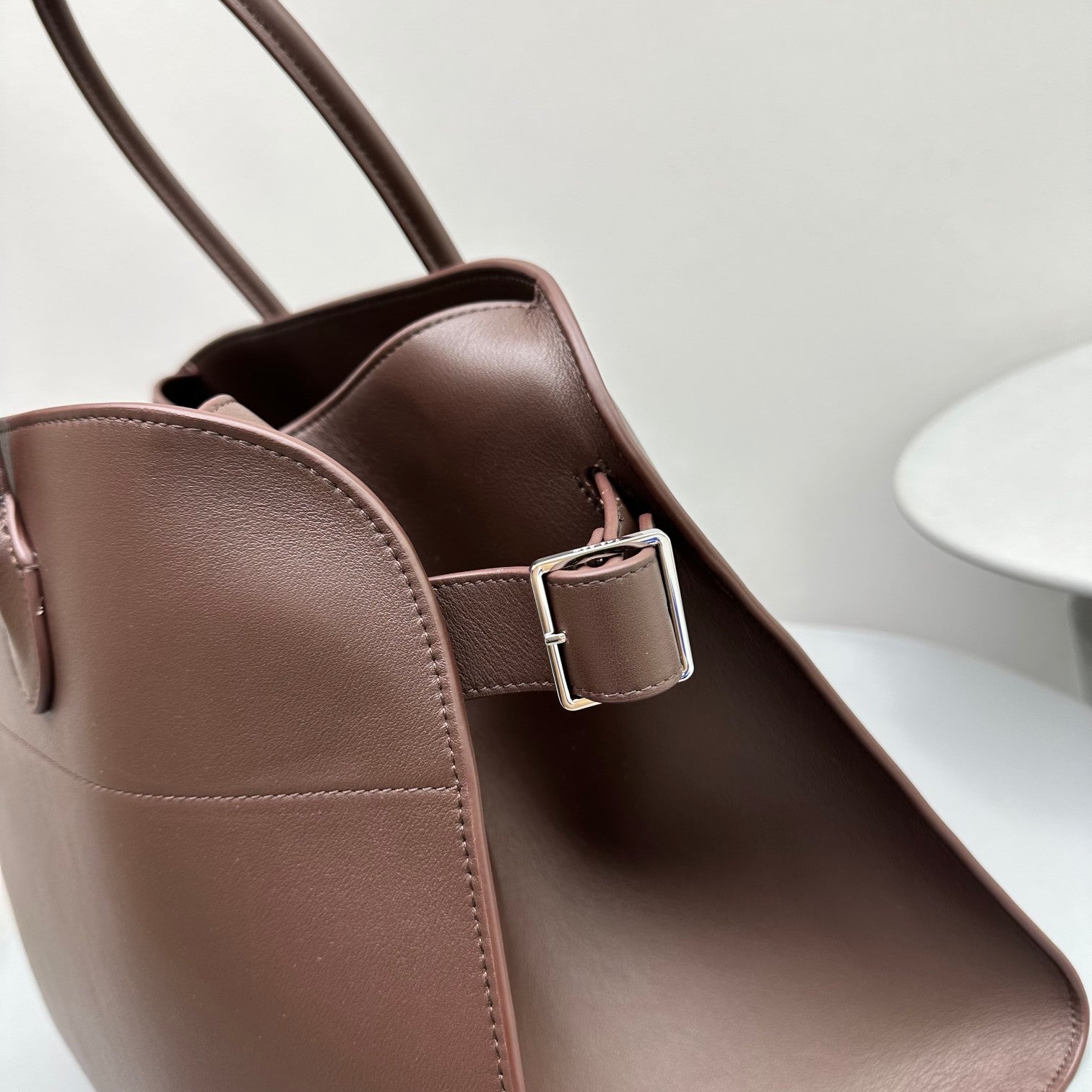 The Row Margaux 17 Chocolate Leather