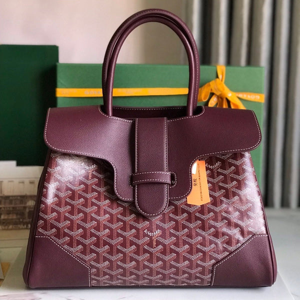 SAIGON SOUPLE BAG 34 IN BURGUNDY RED GOYARDINE CANVAS AND CALFSKIN