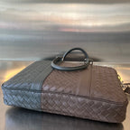 LARGE INTRECCIATO 40 BRIEFCASE IN LIGHT BROWN MIX DARK GREEN CALFSKIN