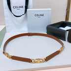 SMALL 18 MM GOURMETTE TRIOMPHE ADJUSTABLE BELT IN BRONZE BROWN LEATHER GOLD HARDWARE