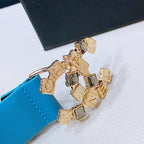 CHANEL BELT 3CM IN DODGER BLUE AND BLACK LAMBSKIN WITH CRYSTAL GOLD HARDWARE