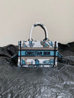 MINI BOOK TOTE 21 BUTTERFLY PATTERN BLUE CALFSKIN