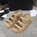 dad sandal beige calfskin silver cc