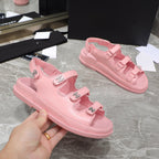 dad sandal pink calfskin silver cc