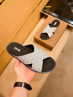 CD Alias Men’s Sandals Black White Oblique Jacquard Cotton Calfskin 920441