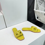 Vlogo Cut-Out Yellow Calfskin Slide Sandal