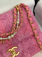 CC 24P Mini Flap Bag 17cm Pink Tweed Pearl Chain Gold Hardware