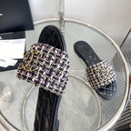 mule sandal black white tweed calfskin