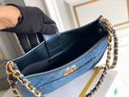cc 24s 20cm hobo bag blue denim gold hardware