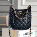 cc 24s 24cm hobo bag black calfskin gold hardware
