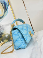 GO-14 MM 23 IN SKY BLUE QUILTED LAMBSKIN GOLD HARDWARE