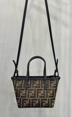 MINI ROLL BAG 15 BLACK MIX BROWN FF JACQUARD FABRIC