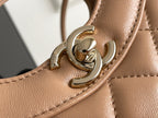 cc 24s31 shopping bag 22cm brown lambskin gold hardware