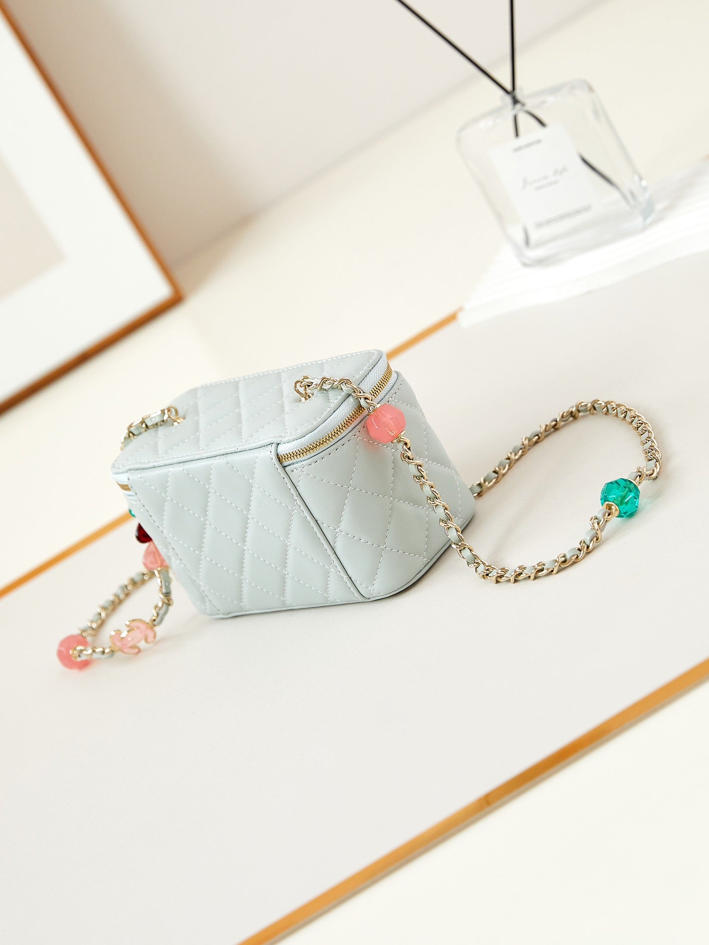 23p vanity 17cm cloud blue lambskin light gold hardware