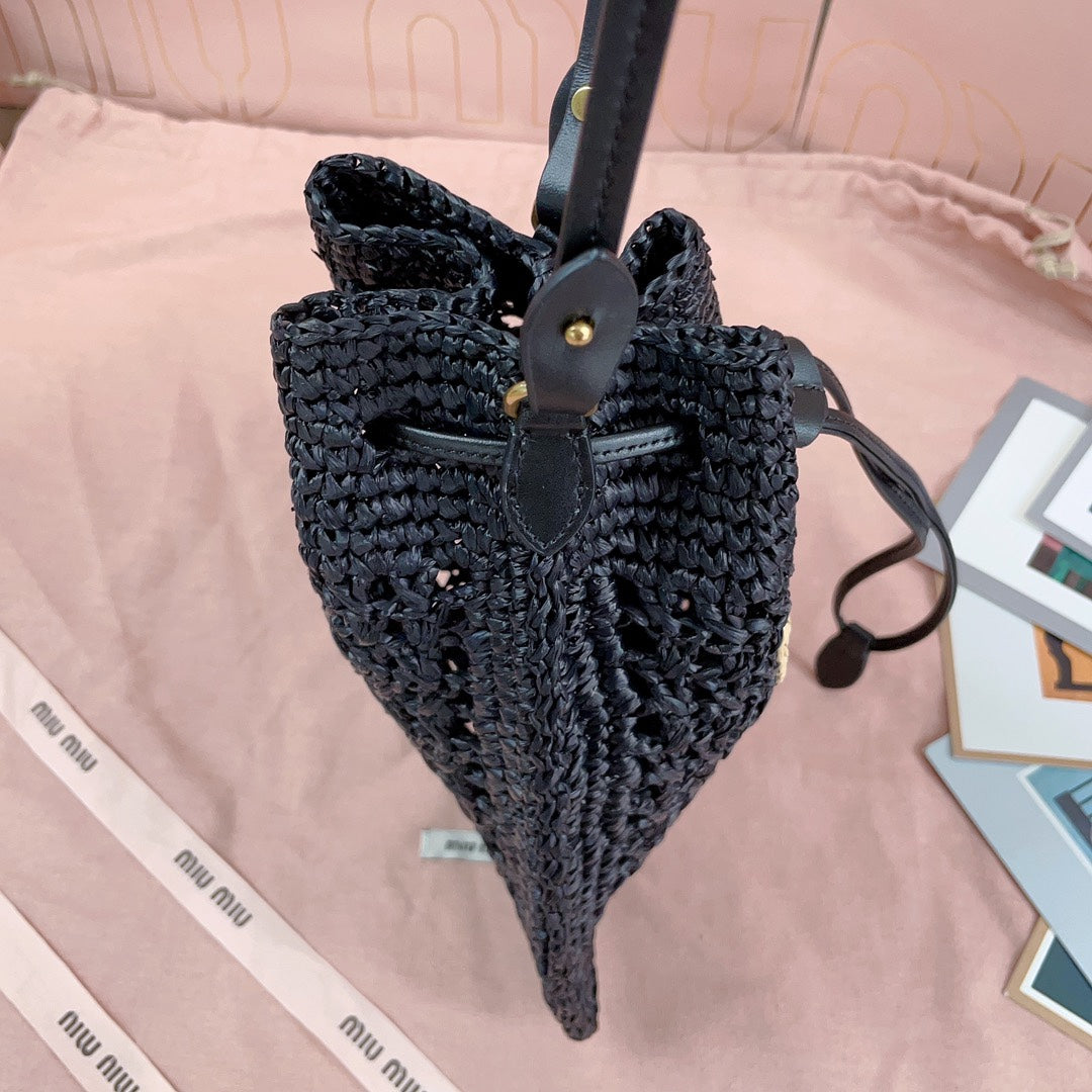 miu bucket bag 20cm black woven fabric