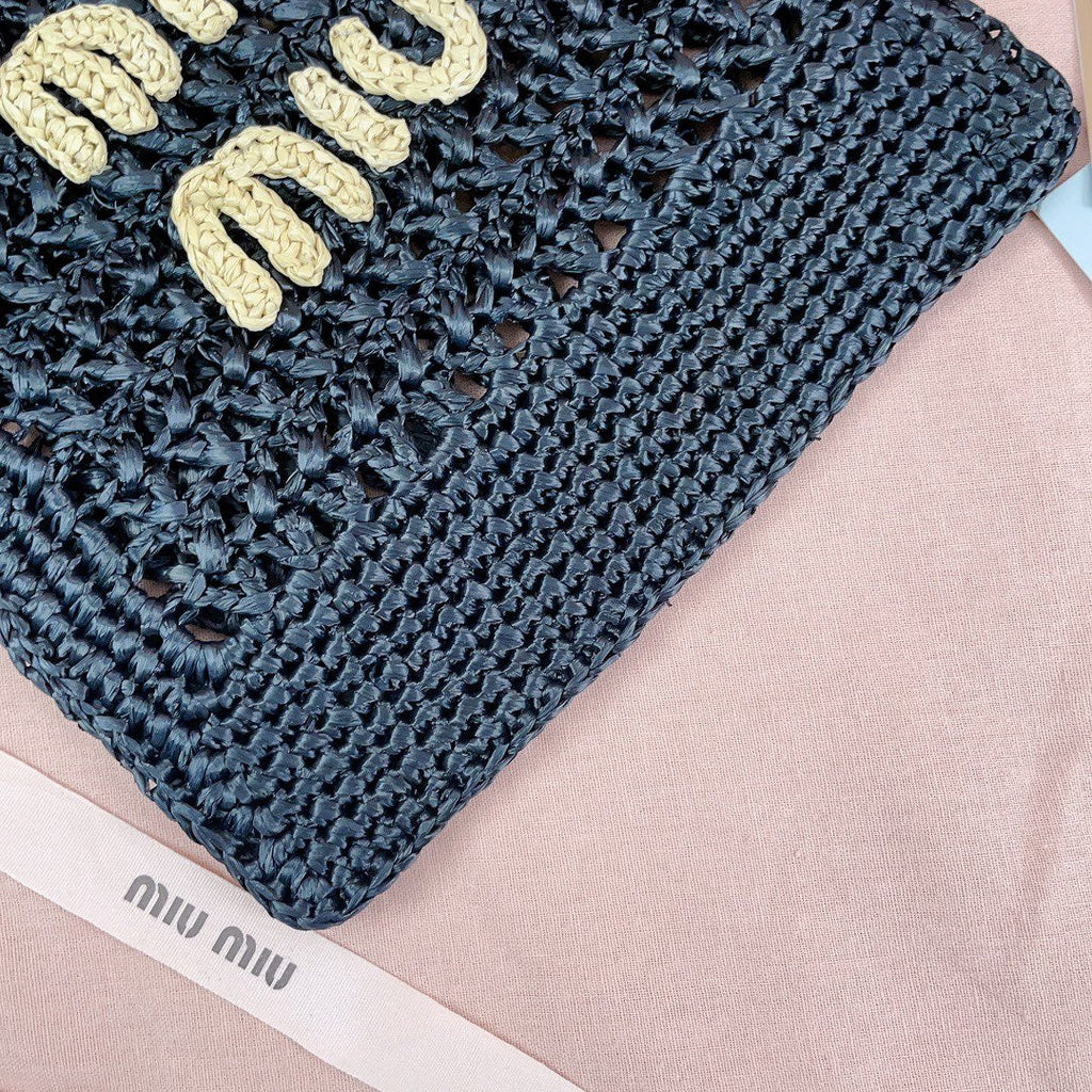 miu bucket bag 20cm black woven fabric