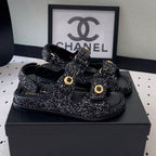 dad sandal black white tweed