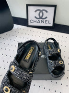dad sandal black white tweed