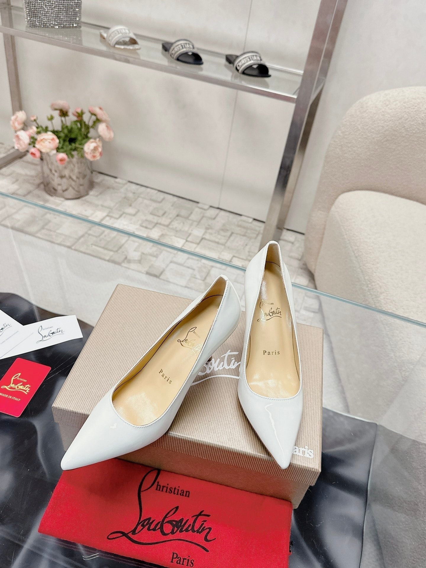 CL 25s Scepter Pumps 85mm White Patent Leather 446632