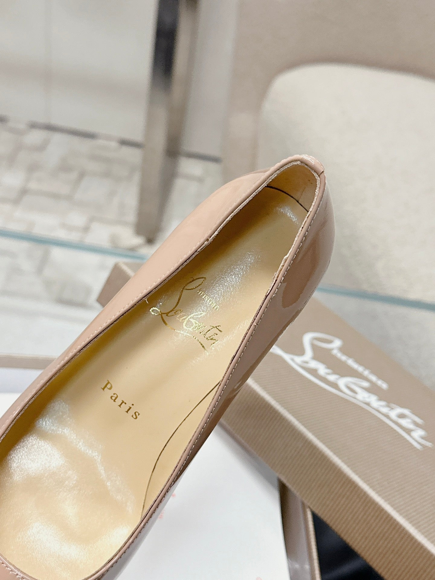 CL 25s Scepter Pumps 85mm Beige Patent Leather 446633