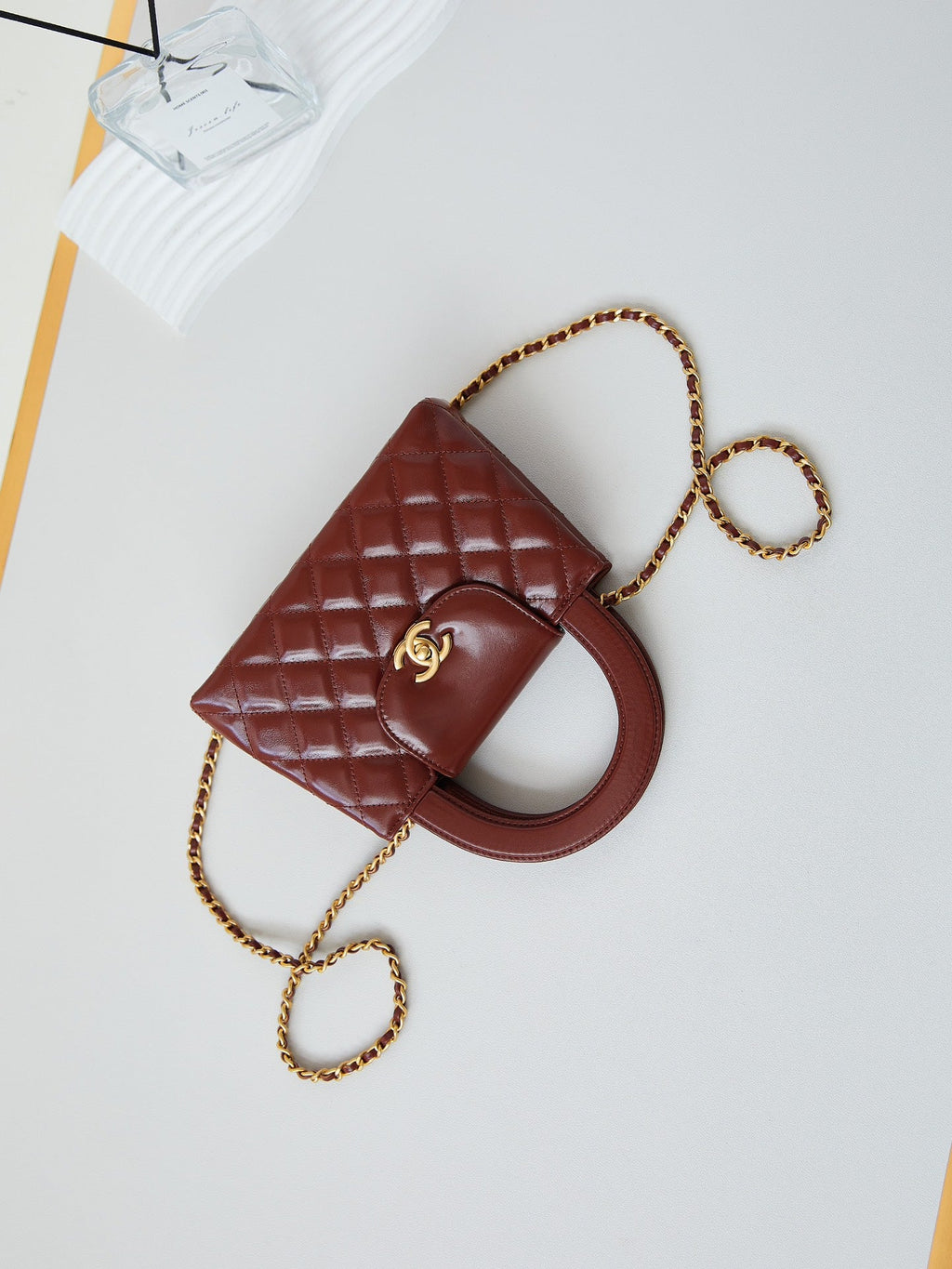 cc 24a nano 19cm kelly shopper bag burgundy lambskin