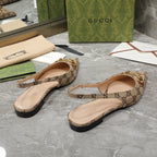 GG Slingback Flat Sandals Brown Caro