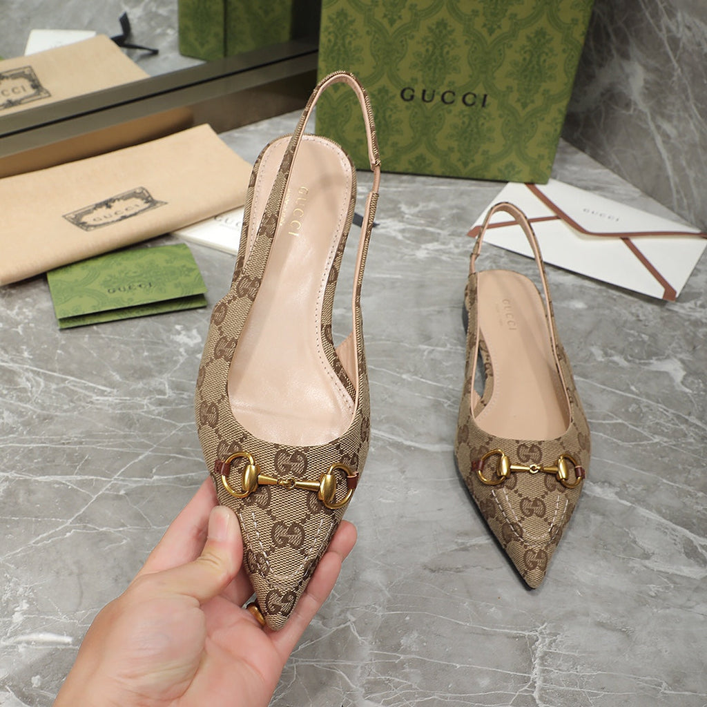 GG Slingback Flat Sandals Brown Caro
