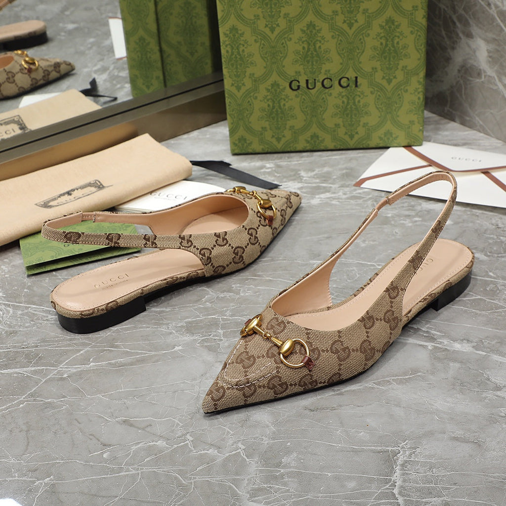 GG Slingback Flat Sandals Brown Caro