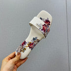 PRA PRINTED SLIDES SLIPPERS WHITE SATIN