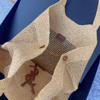 icare 58cm woven raffia brown calfskin