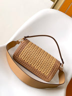 Fend Baguette 27 Bag Brown Beige Sand interlaced leather Ghw
