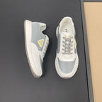 PRA SNEAKER IN WHITE CALFSKIN AND SILVER FABRIC WITH GOLDEN LOGO