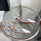 ALAIA HIGH 6 CM SLINGBACK IN WHITE PATENT CALFSKIN AND FILM
