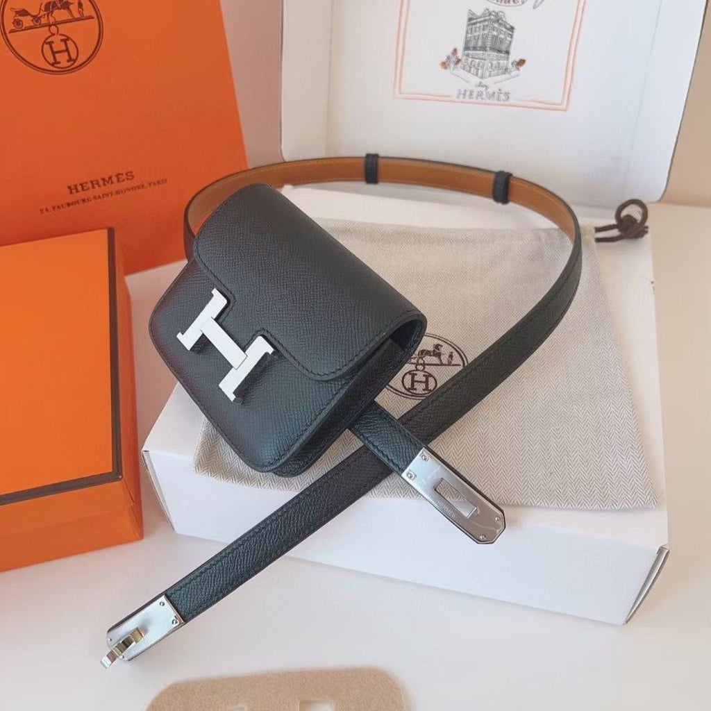hm kelly belt 18mm with constance slim black epsom silver hardware
