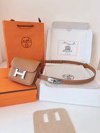 hm kelly belt 18mm with constance slim brown epsom silver hardware