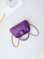 CC 24A Top Handle 18cm Purple Wax Leather Gold Hardware 238467