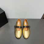 ALAIA MARY JANE SHOES IN GOLDEN LAMBSKIN SILVER HARDWARE