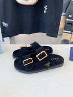 PRA STRAP SLIDES SANDALS BLACK SUEDE