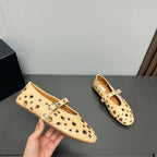 ALAIA MARY JANE SHOES IN BEIGE CREAM LAMBSKIN GOLD MIX SILVER HARDWARE