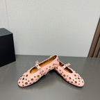 ALAIA MARY JANE SHOES IN LIGHT PINK LAMBSKIN GOLD MIX SILVER HARDWARE