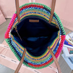 CROCHET TOTE BAG 38 IN MULTICOLORED WOVEN RAFFIA