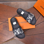 LV MULE BLACK WITH WHITE LOGO MONOGRAM CALFSKIN