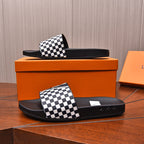 LV SLIPPERS IN BLACK MIX WHITE DAMIER CALFSKIN