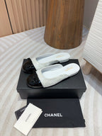 cc mule white tweed sequin black patent calfskin